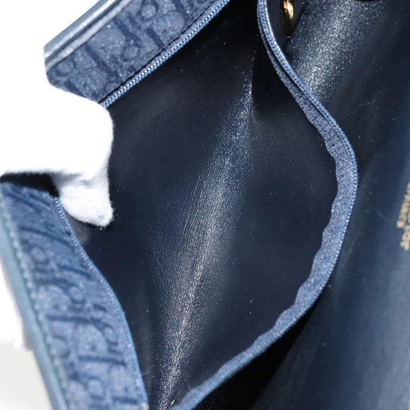 Christian Dior Trotter Canvas Chain Shoulder Bag Navy Gold Auth 177047