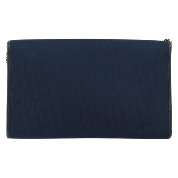 Christian Dior Trotter Canvas Chain Shoulder Bag Navy Gold Auth 177047