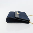 Christian Dior Trotter Canvas Chain Shoulder Bag Navy Gold Auth 177047-4