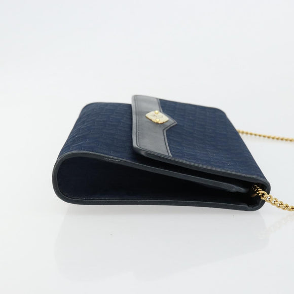 Christian Dior Trotter Canvas Chain Shoulder Bag Navy Gold Auth 177047