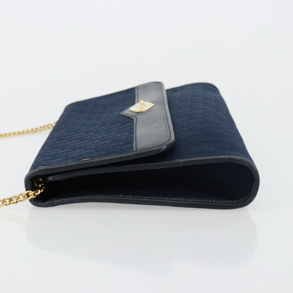 Christian Dior Trotter Canvas Chain Shoulder Bag Navy Gold Auth 177047