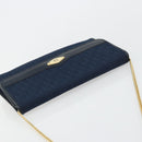 Christian Dior Trotter Canvas Chain Shoulder Bag Navy Gold Auth 177047-6