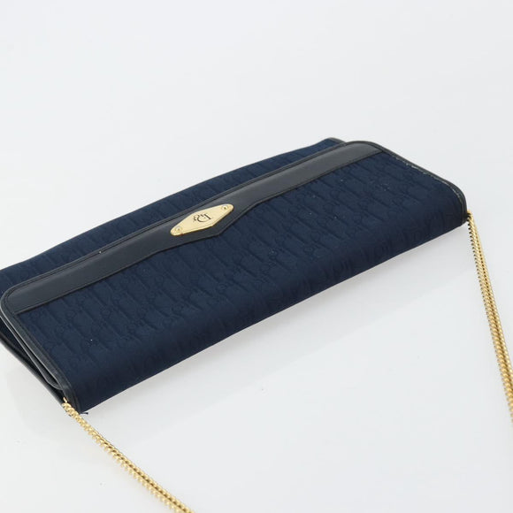 Christian Dior Trotter Canvas Chain Shoulder Bag Navy Gold Auth 177047