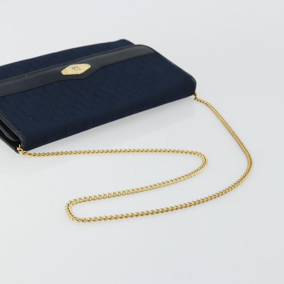 Christian Dior Trotter Canvas Chain Shoulder Bag Navy Gold Auth 177047