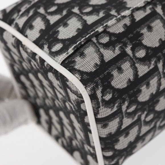Christian Dior Trotter Canvas Vanity Hand Bag PVC Black Silver Auth 177048