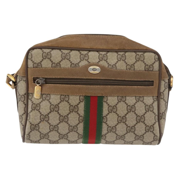GUCCI GG Supreme Web Sherry Line Bag PVC Beige Gold 32 02 004 Auth 177053