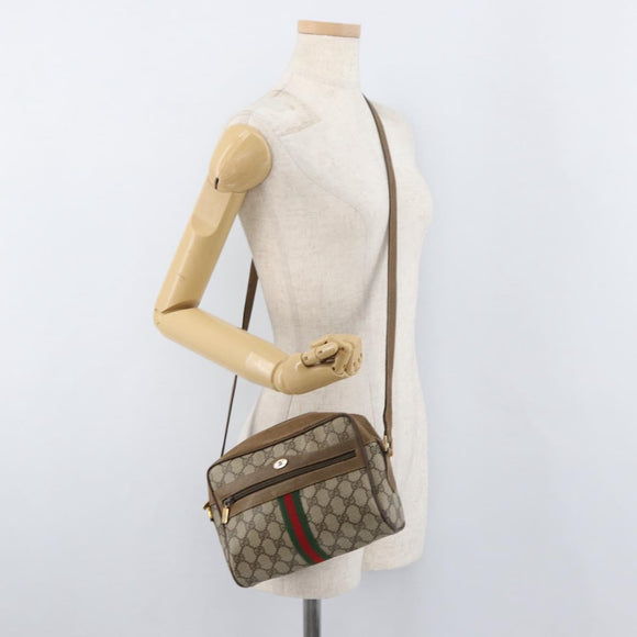 GUCCI GG Supreme Web Sherry Line Bag PVC Beige Gold 32 02 004 Auth 177053