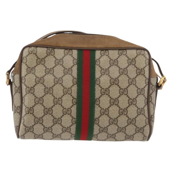 GUCCI GG Supreme Web Sherry Line Bag PVC Beige Gold 32 02 004 Auth 177053