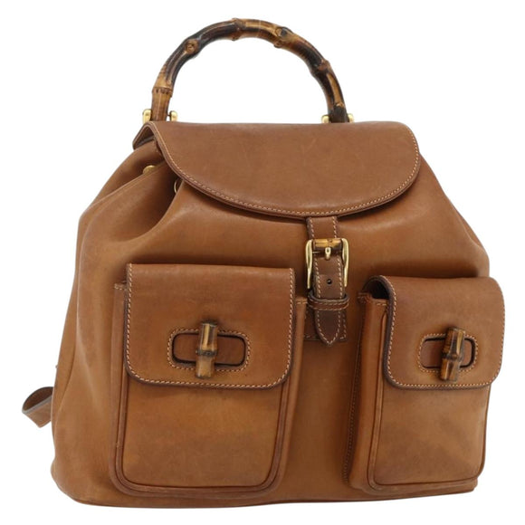 GUCCI Bamboo Backpack Leather Brown Gold 003 58 0016 Auth 177054