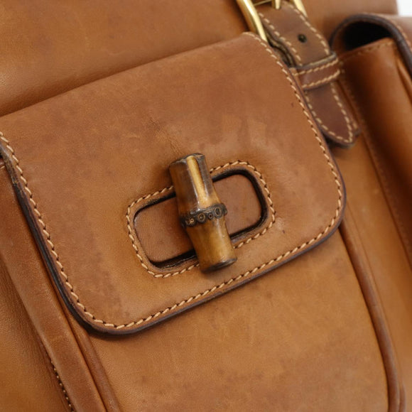 GUCCI Bamboo Backpack Leather Brown Gold 003 58 0016 Auth 177054