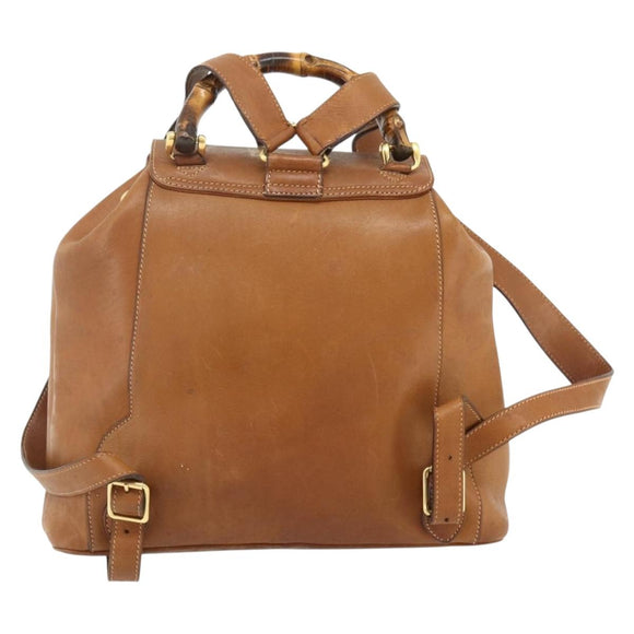 GUCCI Bamboo Backpack Leather Brown Gold 003 58 0016 Auth 177054