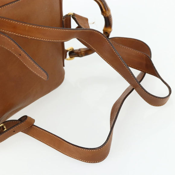 GUCCI Bamboo Backpack Leather Brown Gold 003 58 0016 Auth 177054