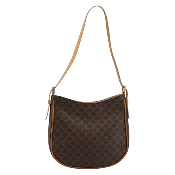 CELINE Macadam Canvas Shoulder Bag PVC Leather Brown Gold Auth 177058A