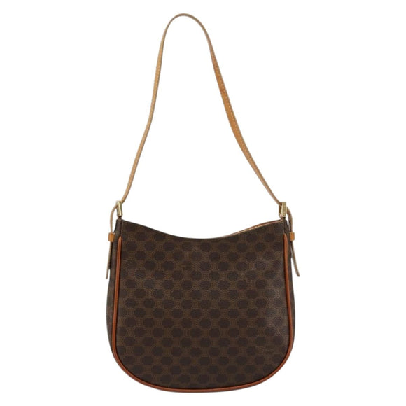 CELINE Macadam Canvas Shoulder Bag PVC Leather Brown Gold Auth 177058A