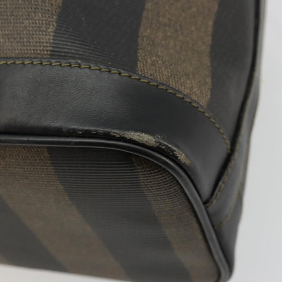 FENDI Pecan Canvas Shoulder Bag PVC Brown Black Auth 177061