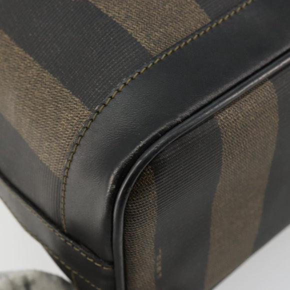 FENDI Pecan Canvas Shoulder Bag PVC Brown Black Auth 177061