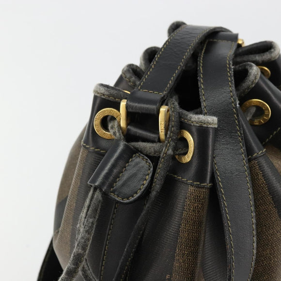 FENDI Pecan Canvas Shoulder Bag PVC Brown Black Auth 177061