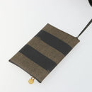 FENDI Pecan Canvas Shoulder Bag PVC Brown Black Auth 177061-19