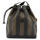 FENDI Pecan Canvas Shoulder Bag PVC Brown Black Auth 177061-2
