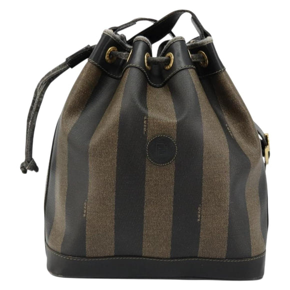 FENDI Pecan Canvas Shoulder Bag PVC Brown Black Auth 177061