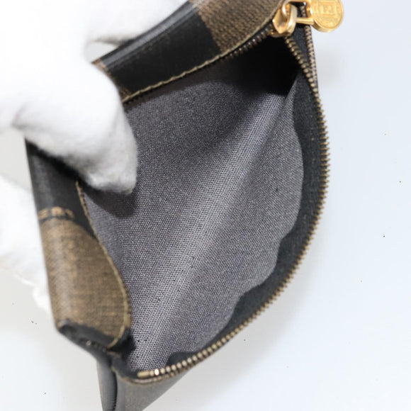 FENDI Pecan Canvas Shoulder Bag PVC Brown Black Auth 177061
