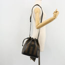 FENDI Pecan Canvas Shoulder Bag PVC Brown Black Auth 177061-22