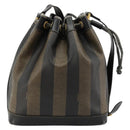 FENDI Pecan Canvas Shoulder Bag PVC Brown Black Auth 177061-3