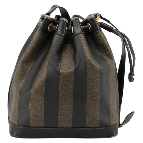 FENDI Pecan Canvas Shoulder Bag PVC Brown Black Auth 177061