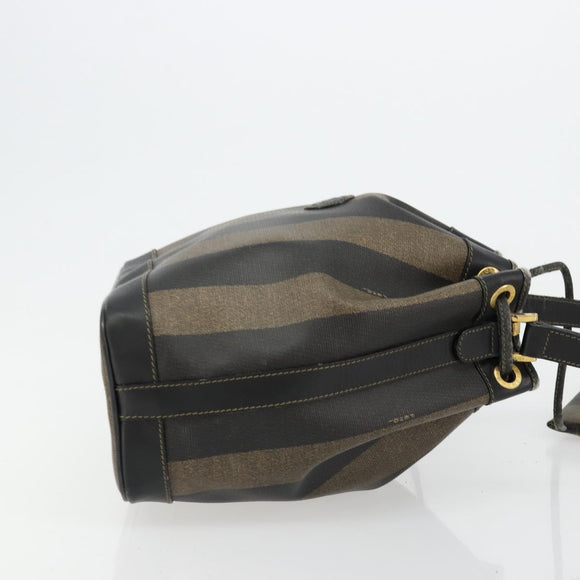 FENDI Pecan Canvas Shoulder Bag PVC Brown Black Auth 177061