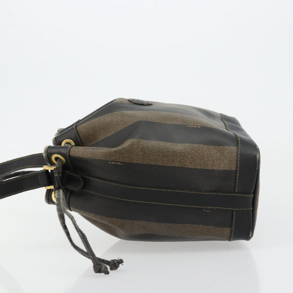 FENDI Pecan Canvas Shoulder Bag PVC Brown Black Auth 177061