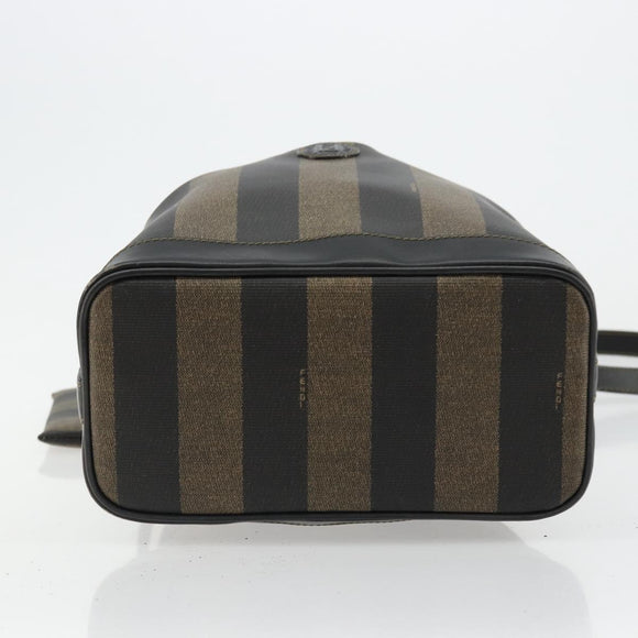 FENDI Pecan Canvas Shoulder Bag PVC Brown Black Auth 177061