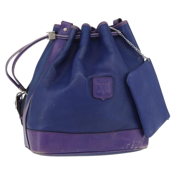 CELINE Shoulder Bag Leather Blue Silver Auth 177062