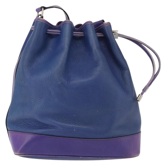 CELINE Shoulder Bag Leather Blue Silver Auth 177062