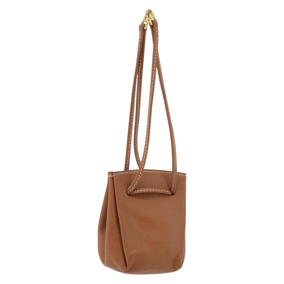 HERMES Vespa Pouch Leather Brown Gold Auth 177067A