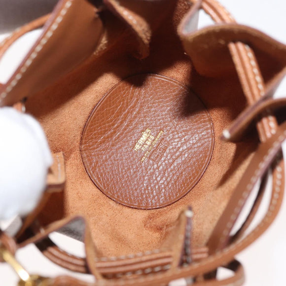 HERMES Vespa Pouch Leather Brown Gold Auth 177067A