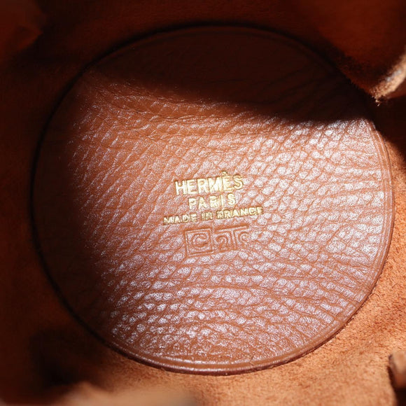 HERMES Vespa Pouch Leather Brown Gold Auth 177067A