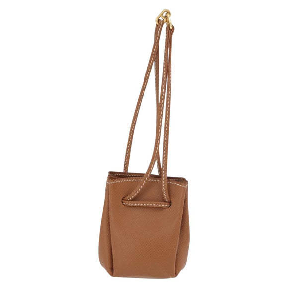HERMES Vespa Pouch Leather Brown Gold Auth 177067A
