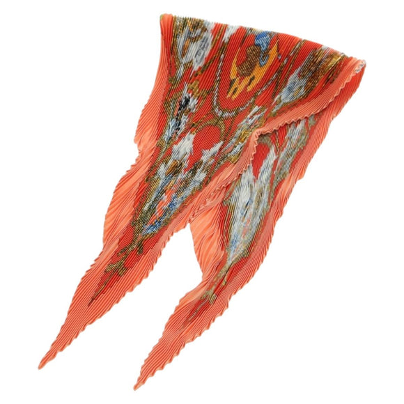 HERMES Pleated Carre 90 Scarf ""CAVALIERS DES NUAGES"" Silk Orange Auth 177074M