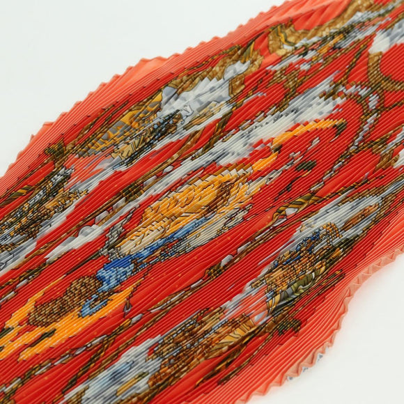 HERMES Pleated Carre 90 Scarf ""CAVALIERS DES NUAGES"" Silk Orange Auth 177074M