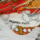 HERMES Pleated Carre 90 Scarf ""CAVALIERS DES NUAGES"" Silk Orange Auth 177074M-6