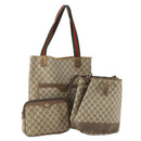 GUCCI GG Supreme Web Sherry Line Tote Bag PVC 3 Set Beige Auth 177075-1