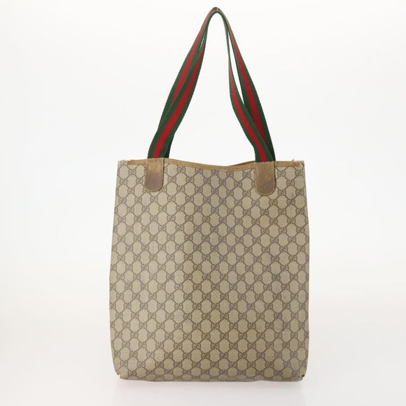 GUCCI GG Supreme Web Sherry Line Tote Bag PVC 3 Set Beige Auth 177075