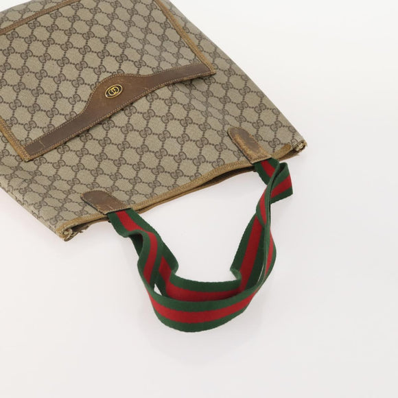GUCCI GG Supreme Web Sherry Line Tote Bag PVC 3 Set Beige Auth 177075