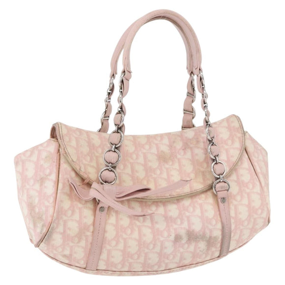 Christian Dior Trotter Canvas Chain Romantic Bag PVC Pink Silver Auth 177076