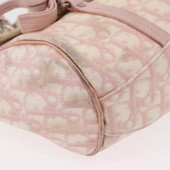Christian Dior Trotter Canvas Chain Romantic Bag PVC Pink Silver Auth 177076