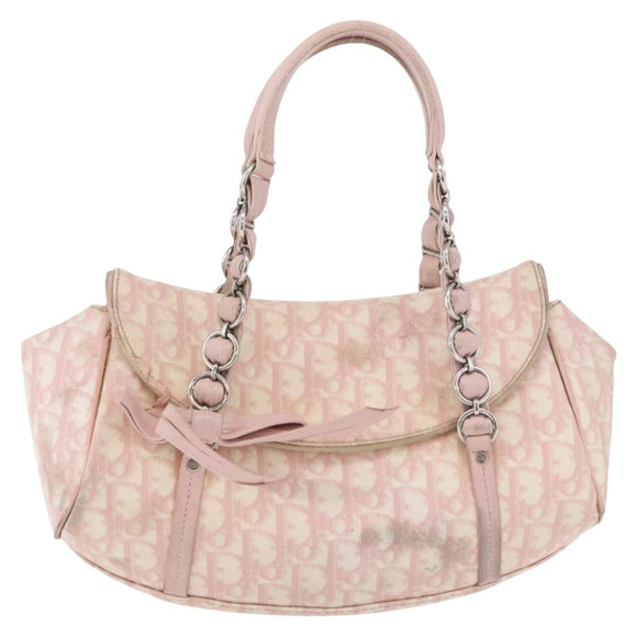 Christian Dior Trotter Canvas Chain Romantic Bag PVC Pink Silver Auth 177076