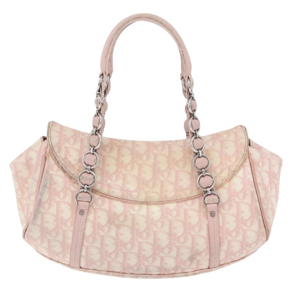 Christian Dior Trotter Canvas Chain Romantic Bag PVC Pink Silver Auth 177076