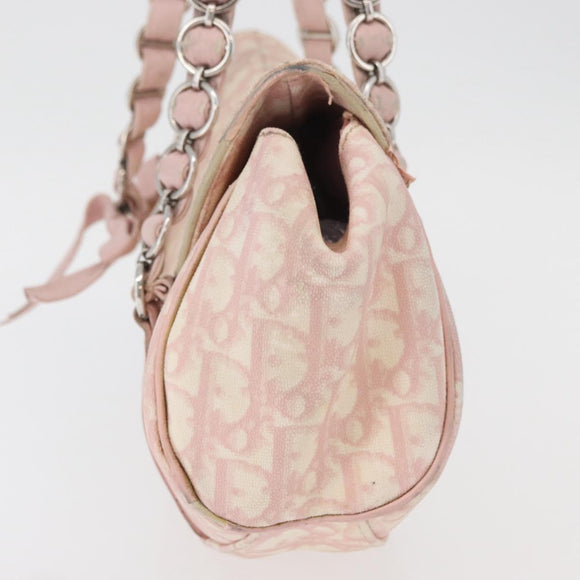 Christian Dior Trotter Canvas Chain Romantic Bag PVC Pink Silver Auth 177076