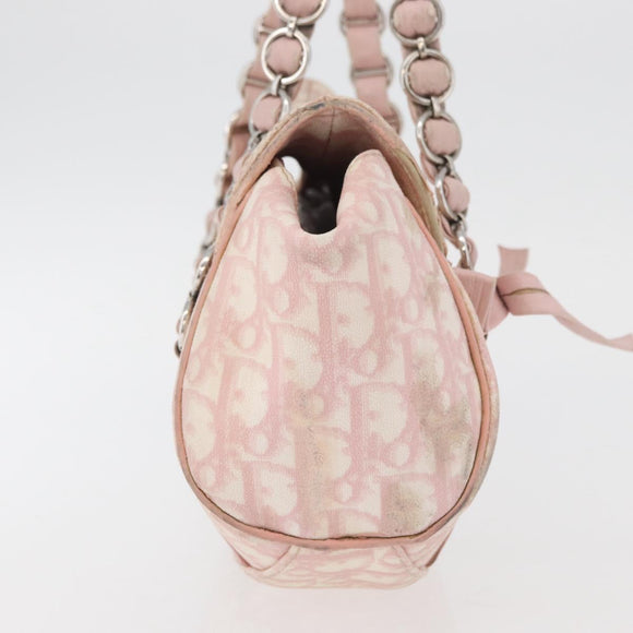 Christian Dior Trotter Canvas Chain Romantic Bag PVC Pink Silver Auth 177076