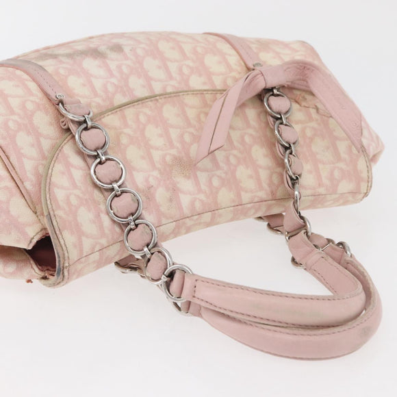 Christian Dior Trotter Canvas Chain Romantic Bag PVC Pink Silver Auth 177076